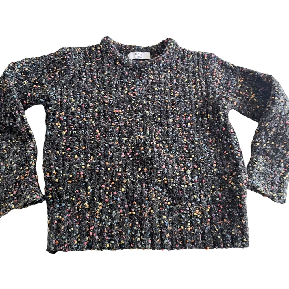 BZzy Style Girls Marled Gray Speckled Ribbed Knit Sweater Cozy Size 5 EUC